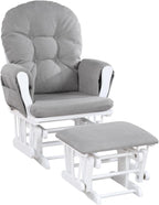 Glider and Ottoman White Wood and Oyster Fabric