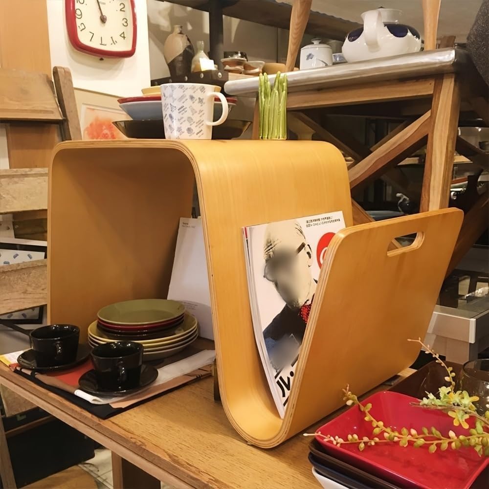 N-Shaped End Table Side Table with Handle and Magazine Rack Wood Small Tables...