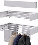 Wall Mounted Drying Rack, 23.6" Retractable Clothes Drying Rack, Heavy Duty 60LB Capacity with 4 Stainless Steel Rods, Foldable Laundry Rack for Indoor Laundry Room, Balcony & Bathroom