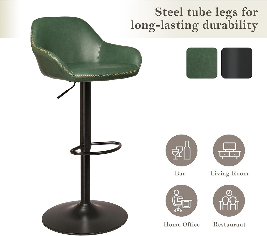 Glitzhome Bar Table and Chairs Set, Round Black Steel Pub Table with Soild Elm Wood Top and Bar Height Adjustable Swivel PU Leather Bar Stool for Breakfast Nook Living Room Small Space Restaurant