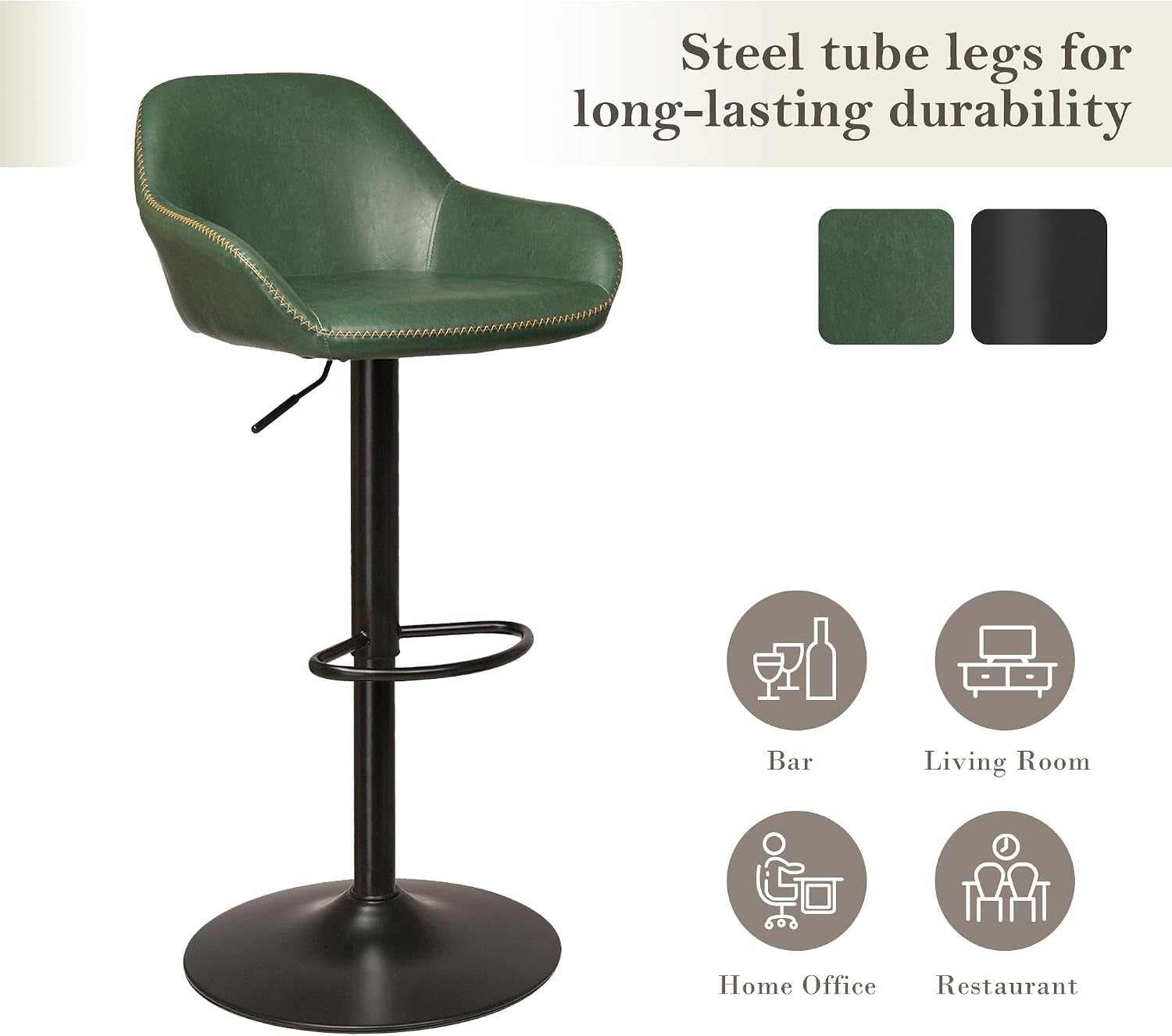 Glitzhome Bar Table and Chairs Set, Round Black Steel Pub Table with Soild Elm Wood Top and Bar Height Adjustable Swivel PU Leather Bar Stool for Breakfast Nook Living Room Small Space Restaurant