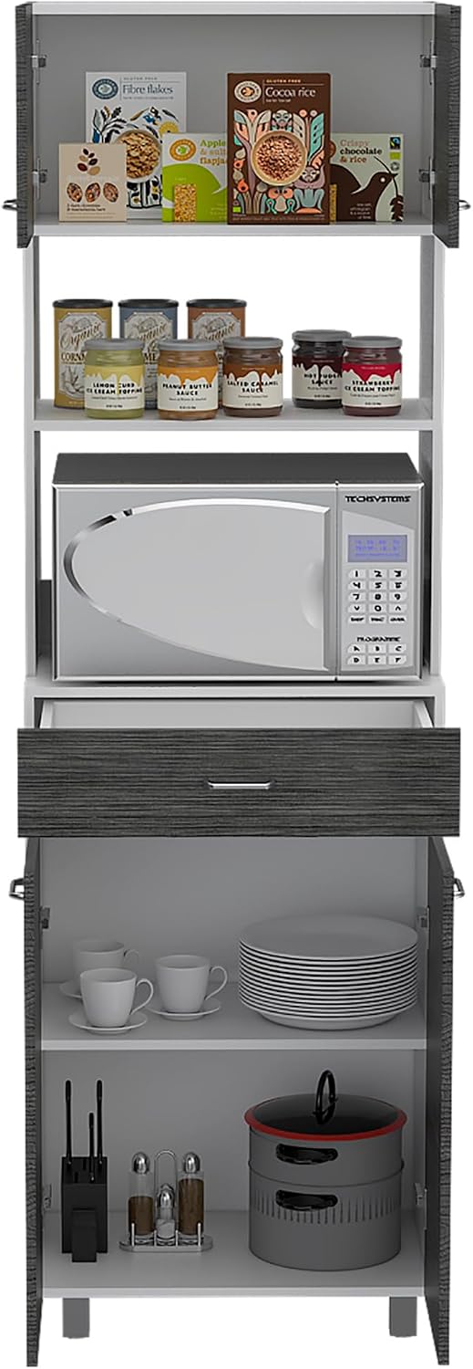 Microwave Cabinet Madison, Kitchen, White/Smokey Oak