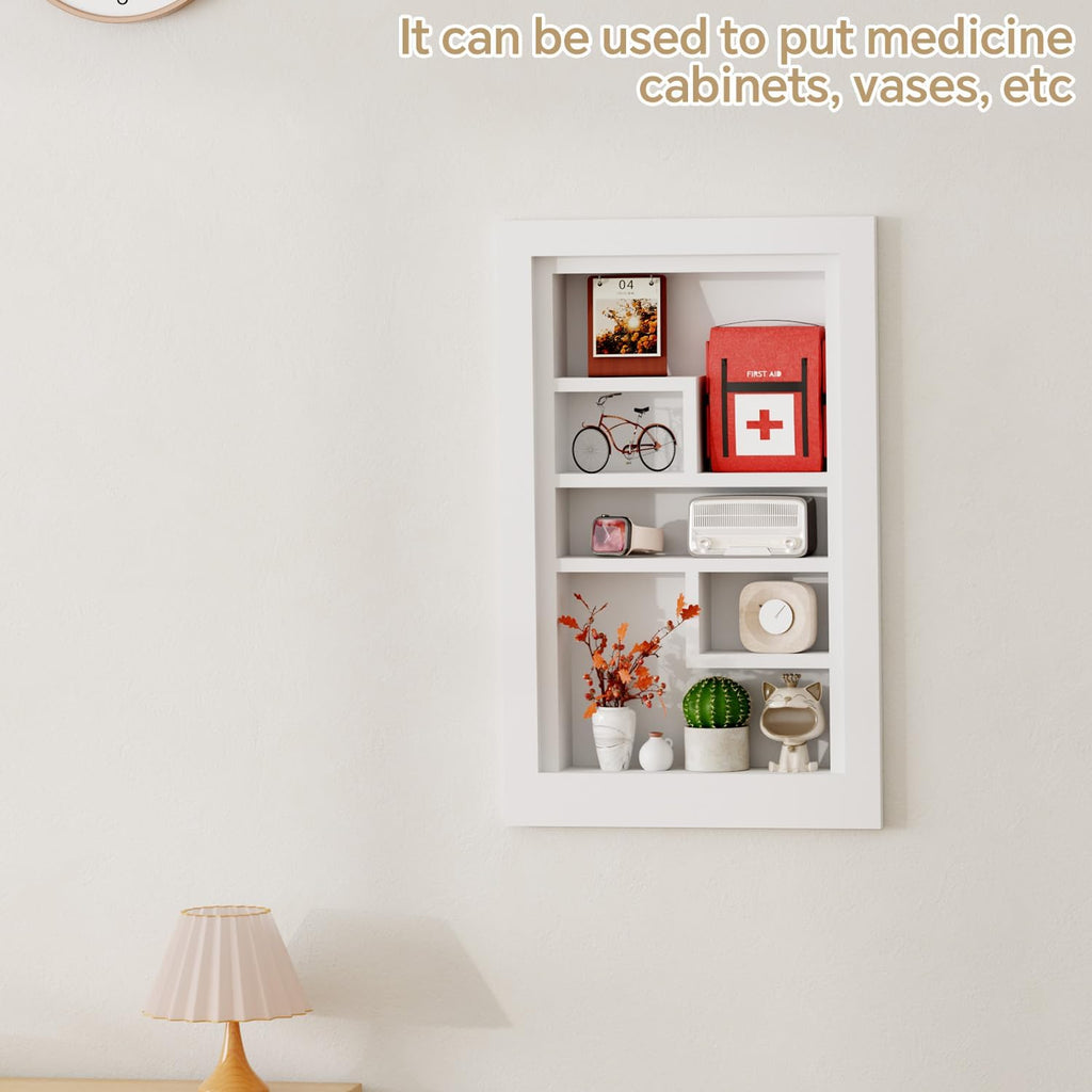 Solid Wood 14 X 24 Recessed Medicine Cabinet,3-Tier, Medicine Cabinet Organizer,Wall Niche, Bathroom Wall Cabinet, Recessed Bathroom Cabinet, Bathroom Cabinet with Storage White