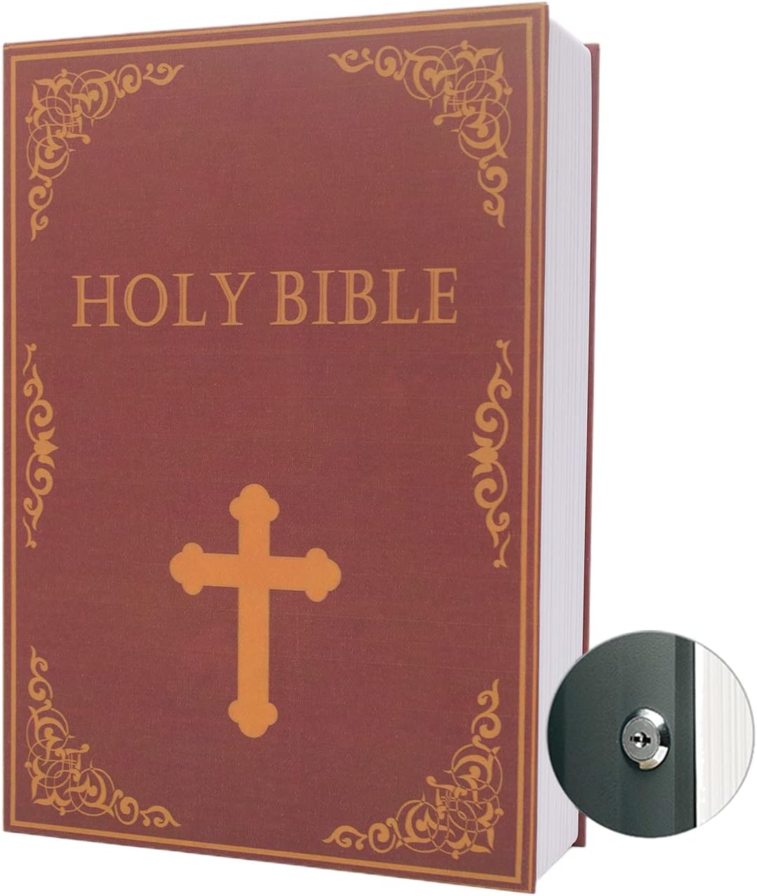 Large Diversion Book Safe Storage Box (Size 10.5"×8"×2.6") With Security Key Lock, Dictionary Secret Hidden Safe (Bible-Key)