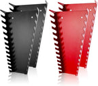 ALOANES 52-Slot Metal Wrench Organizer, Heavy Duty Wrench Organizer Tray for Tool Box, Fit SAE & Metric Wrench Storage, 4 Pack Wrench Holders(Red&Black)