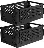 Tixill 2-Pack Mini Foldable Plastic Storage Box Mini Plastic Baskets for Organizing and Storage for Home Kitchen Bedroom Bathroom Office. (Black, 9.8x6.5x3.8)