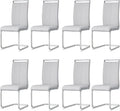 AZmac Modern Leather Dining Chairs Set of 8,Armless Kitchen Chairs,Dining Room Chairs with Upholstered Padded Seat and Sturdy Chrome Legs for Dining Room,Kitchen (Set of 8, Warm Grey)