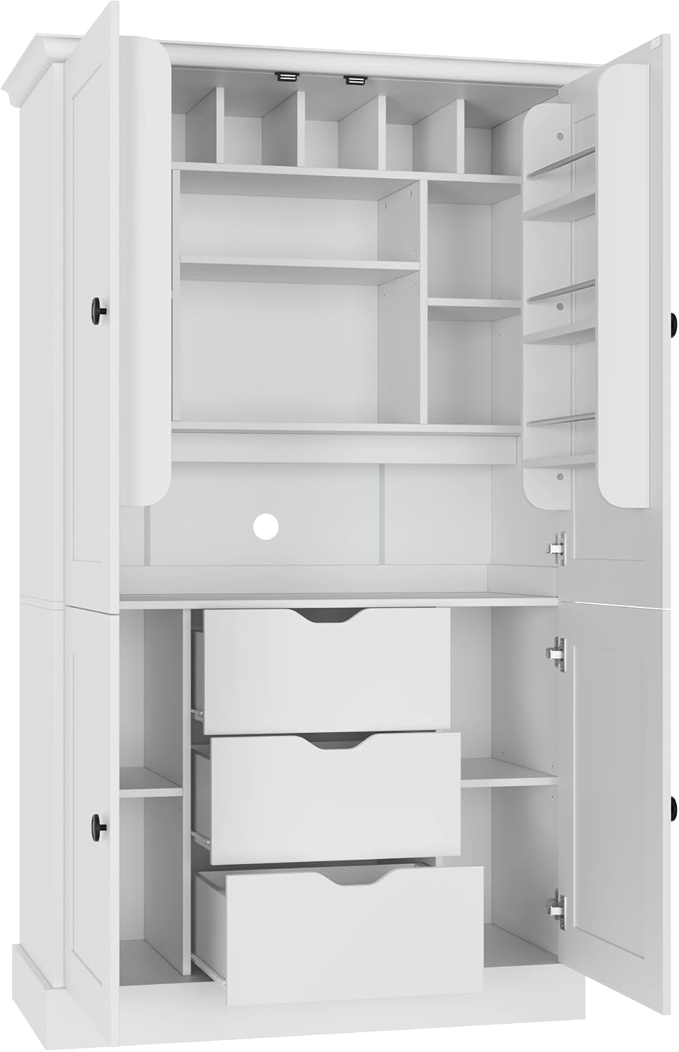 70.9" Tall Kitchen Pantry Cabinet with 4 Doors 3 Drawers 6 Wine Racks &a...