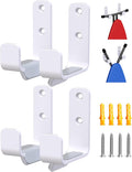 2PCS Ironing Board Holder Wall Mount White, Stainless Steel Ironing Board Hanger for Laundry Room, Adjustable Distance Holder Hook