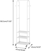 Heavy Duty Clothing Rack with Wheels,Modern Garment Rack with 3 Metal Shelves, 71.8Inches Display Rack for Hanging Clothes, Hanging Rod for Small Spaces,White