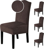 H.VERSAILTEX Velvet Dining Chair Covers Stretch Chair Covers for Dining Room Set of 4 Parson Chair Slipcovers Chair Protectors Covers Dining, Soft Thick Solid Velvet Fabric Washable, Brown Striped