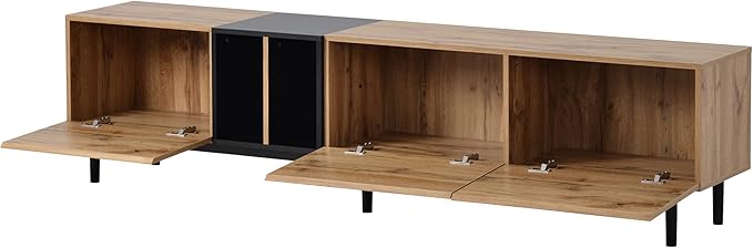 Modern 76.8" TV Stand for TVs Up to 80", Wooden Entertainment Center with 3 Cabinets & Open Shelves, Media Console with Storage for Living Room, Bedroom & Entertainment Spaces
