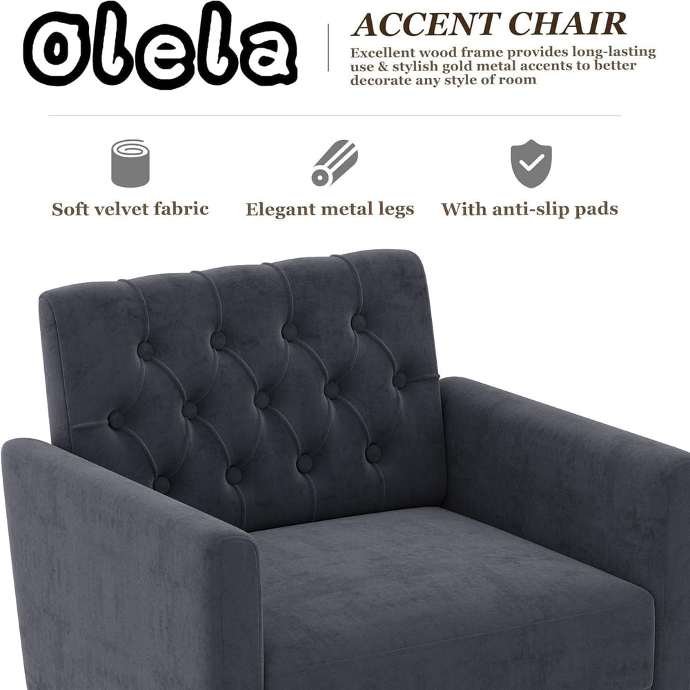 Olela Accent Chair with Arm for Living Room, Velvet Modern Armchair, Black
