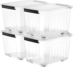 Nazhura 97 Quart Plastic Storage Bin, Stackable and Nestable Storage Boxes with Lids and Secure Latching Buckles, Large Storage Container (Clear, 97Quart-4Pack)