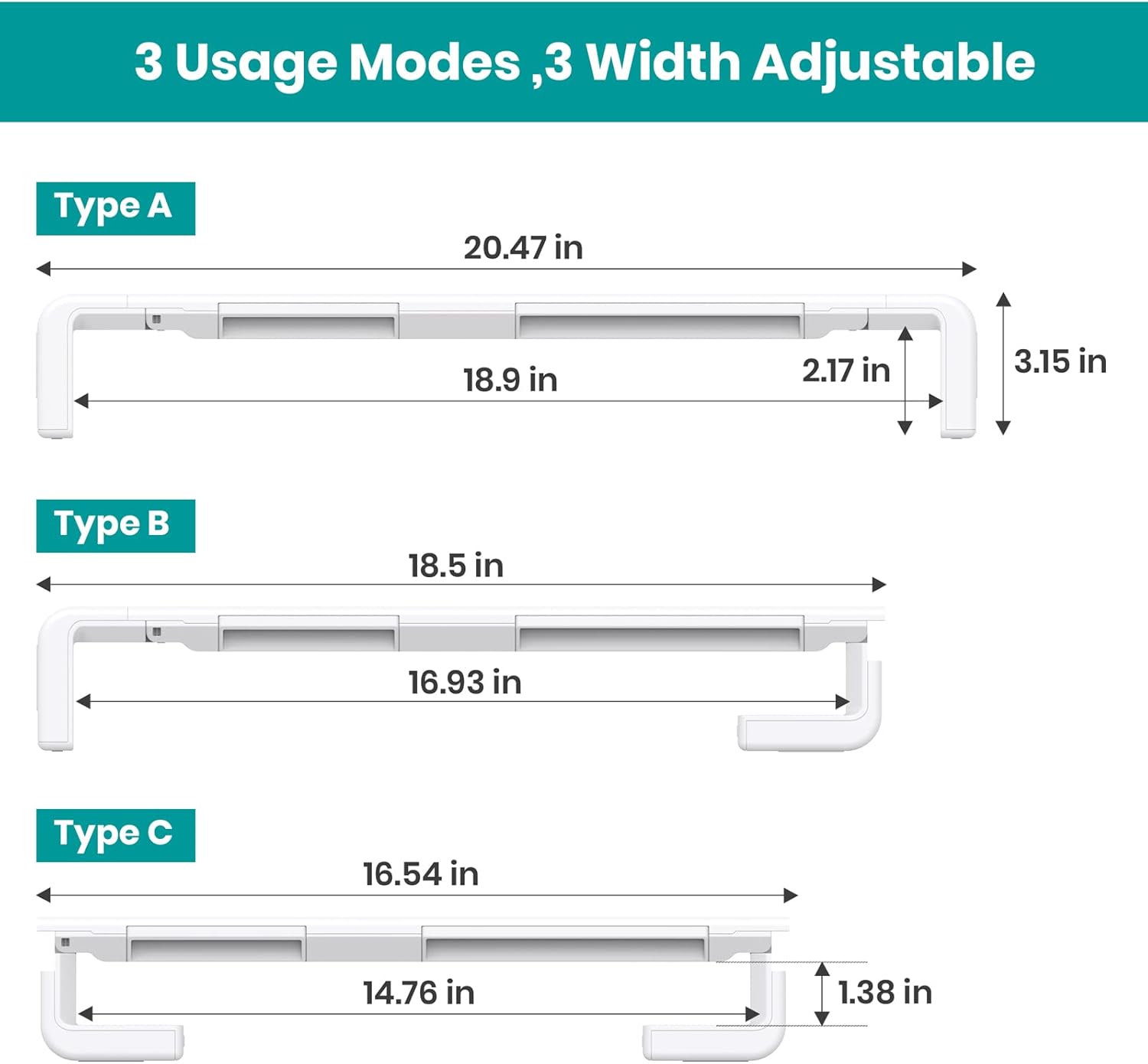 Monitor Stand Riser, Klearlook Foldable Computer Monitor Riser, Height Adjustable Computer Stand, Desk Shelf Riser with Storage Drawer & Tablet Phone Stand for Computer, Desktop, Laptop (White 2 Pack)