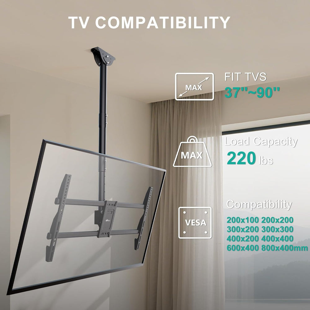 WALI Heavy Duty Ceiling TV Mount for 37-90 inch Large TVs, up to 220 lbs | Ha...