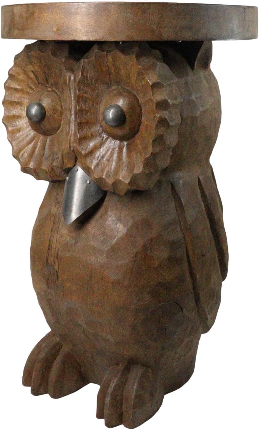 Ebros Gift Hand Carved Whimsical Wise Owl Round Top Sculptural Side Table Mad...