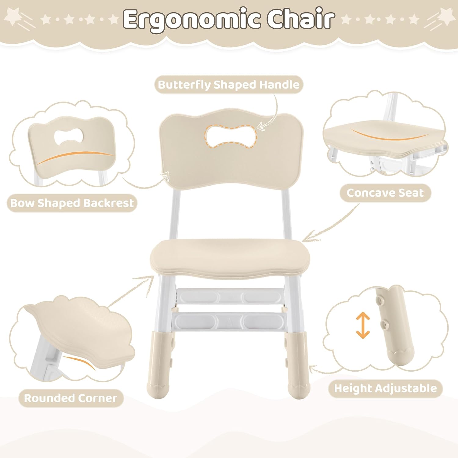 DOREROOM Adjustable Toddler 2 Chairs Set, 3 Level Adjustable Children’s Chair for Age2-8, Durable and Lightweight, Maximum Load-Bearing 180LBS, Plastic Kids Chairs for Classroom/Daycare/Home