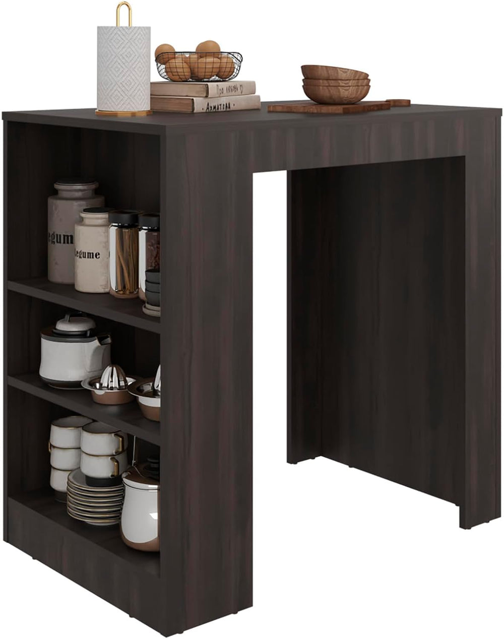 Kitchen Island with Dining Surface and Storage Shelves | Includes three acces...