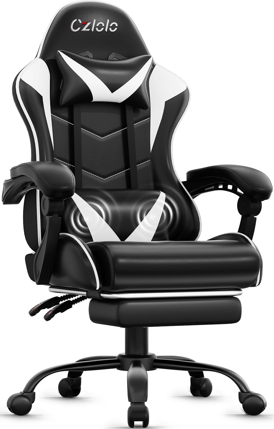 Czlolo Gaming Chair with Footrest Racing Style Lumbar Support Massager Video ...