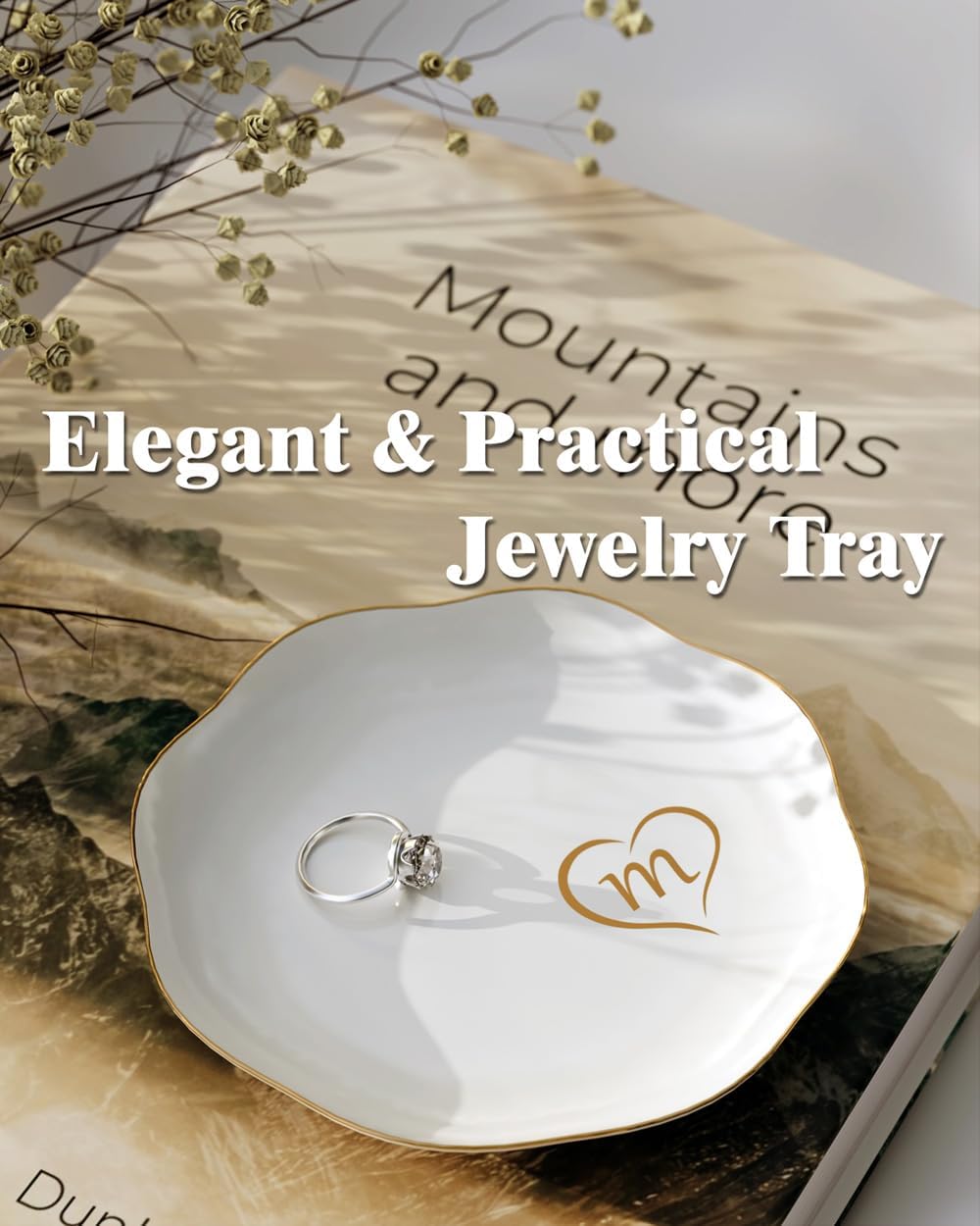 Gifts for Women – Initials Ceramic Jewelry Dish for Earrings, Necklaces, Bracelets, Rings, Watch, and Keys – Mother’s Day, Christmas, and Birthday Gifts for Women (v)