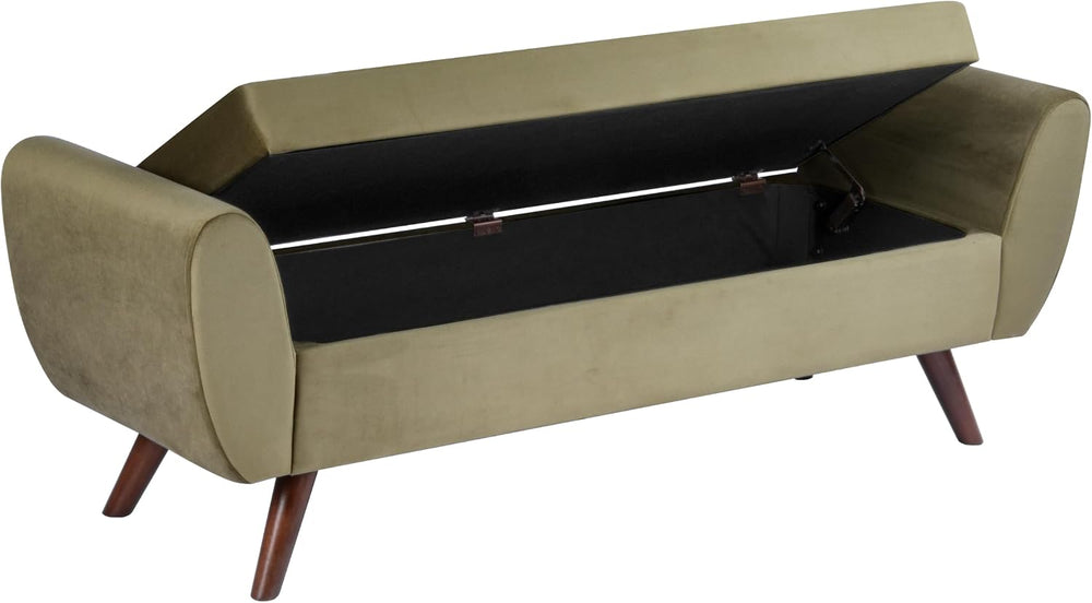 HomePop 60" Modern Storage Bench with Wood Legs - Light Sage Green Velvet