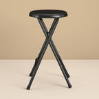 24" Vinyl Padded Folding Stool, Portable Heavy Duty Foldable Stool for Home & Shop, Black