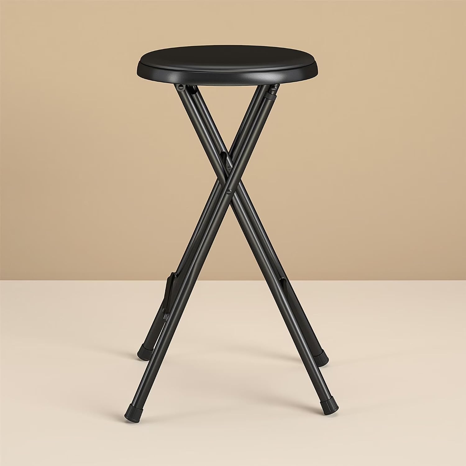24" Vinyl Padded Folding Stool, Portable Heavy Duty Foldable Stool for Home & Shop, Black