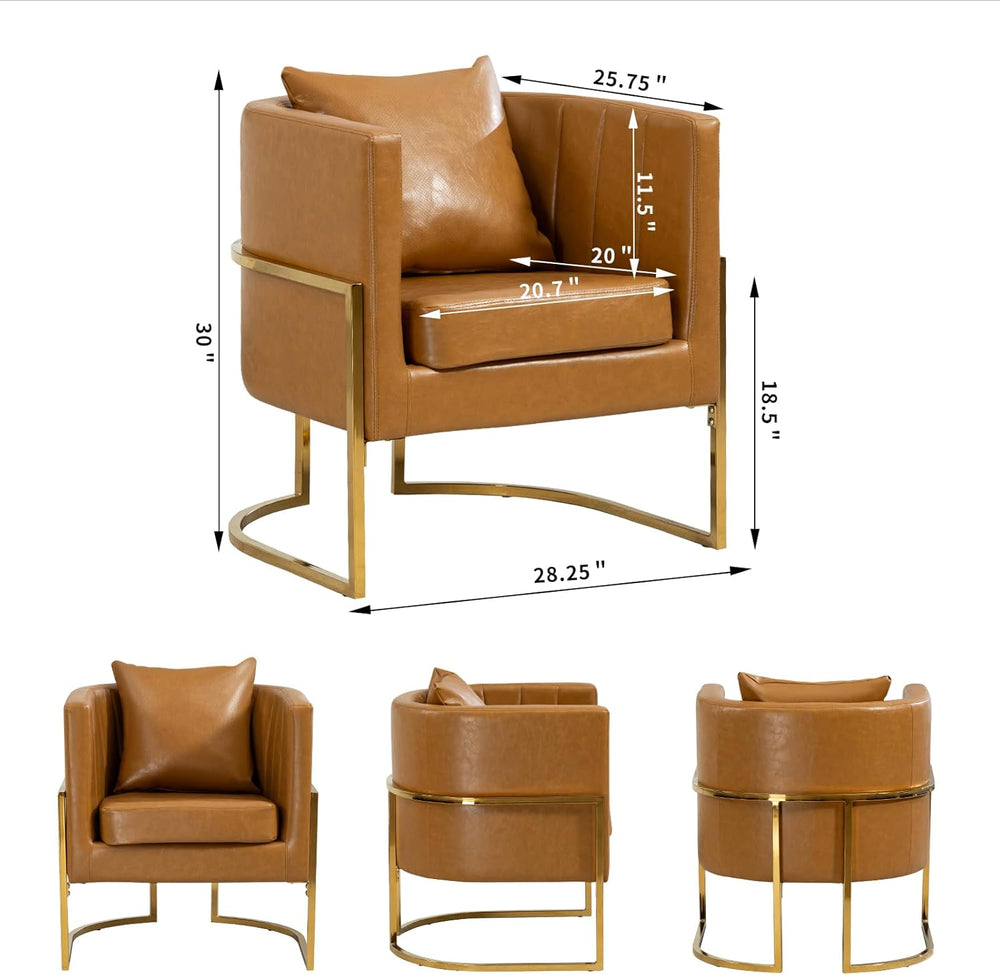 Leather Accent Chairs Set of 2, Mid Century Modern Upholstered Barrel Armchai...