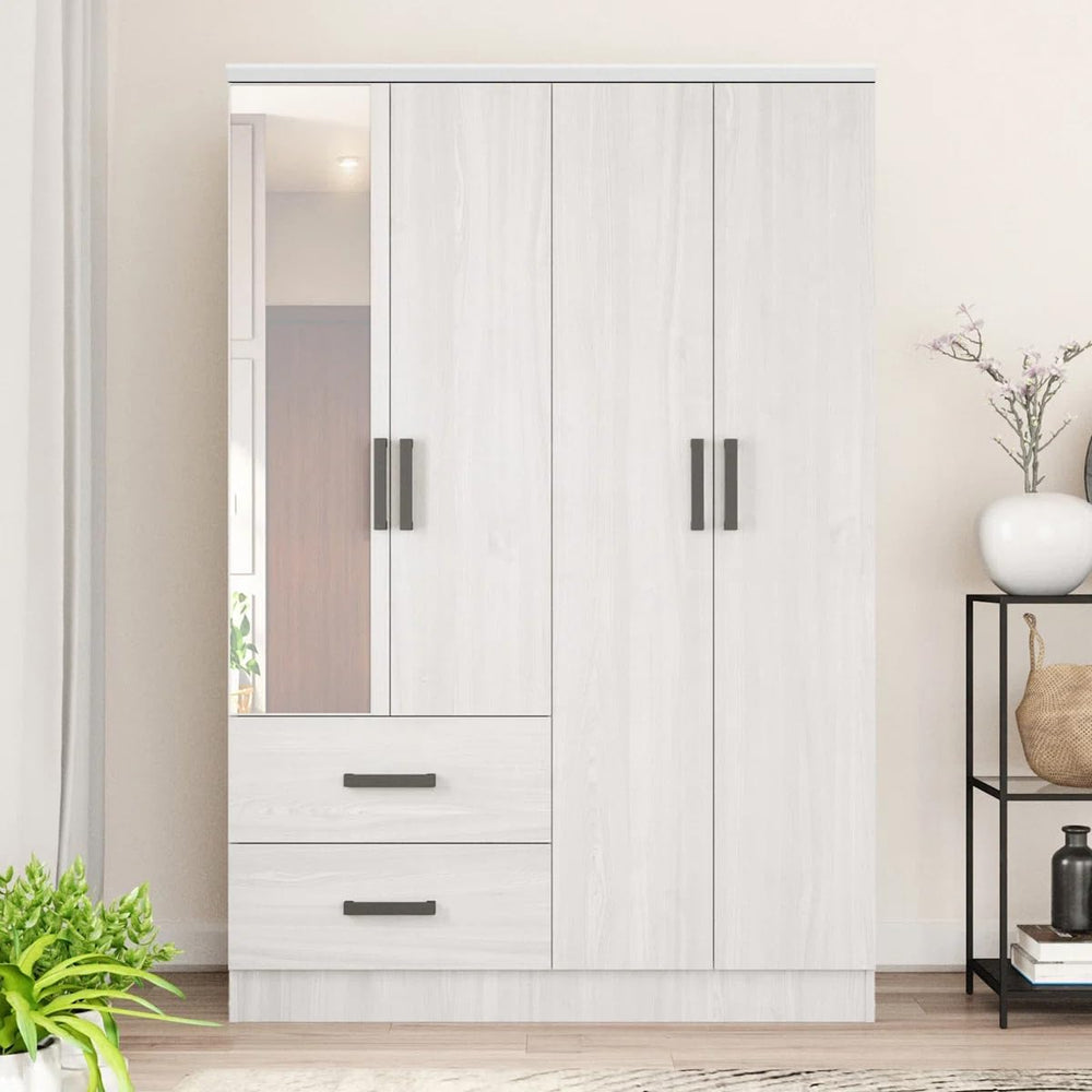 Woodpeckers Furniture And Mattress 4 Mirrored Doors Wardrobe 2 Drawers with S...