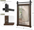 Rustic Barn Door Mirror: 24"x36" Brown Farmhouse Wood Frame - Wall Mirror for Entryway/Bathroom/Living Room Wall Decor