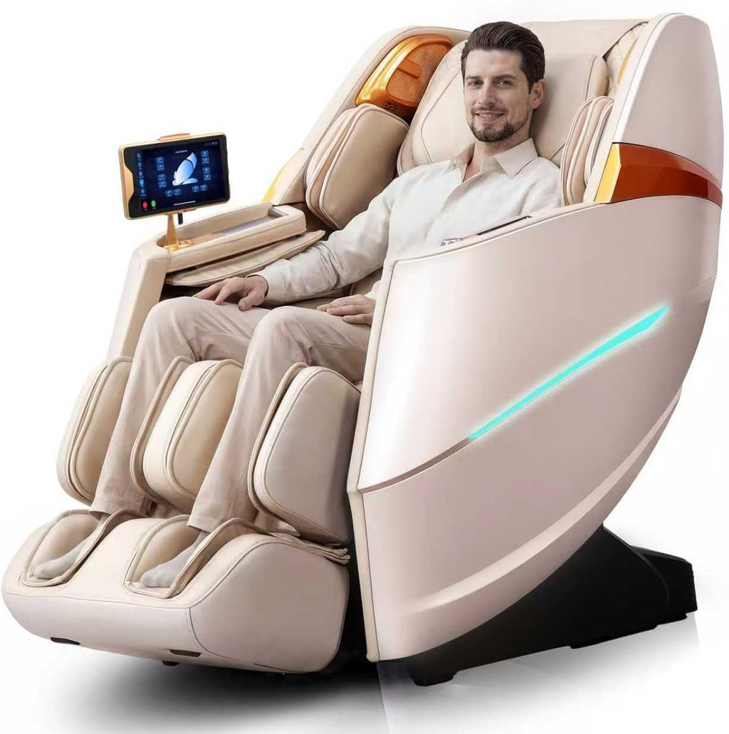 4D Massage Chair Full Body Zero Gravity OverSize Recliner with Body Scan | 55“ SL-Track,20 Auto Modes,11 Technique,40 Airbags Massage,with Yoga Stretch,APP Control,Negative Oxygen lons(Beige)