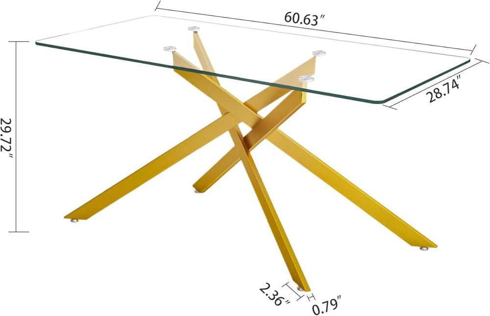 61" Glass Dining Table for 6, Modern Kitchen Dining Room Table with Rect...
