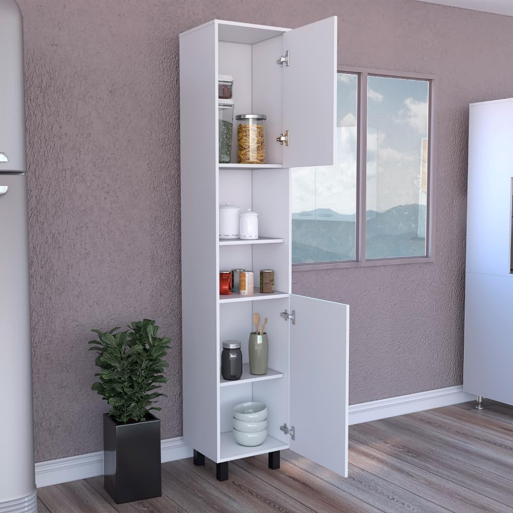 79" White Kitchen Storage Cabinet - 2 Open Shelves & 3 Internal | Pa...