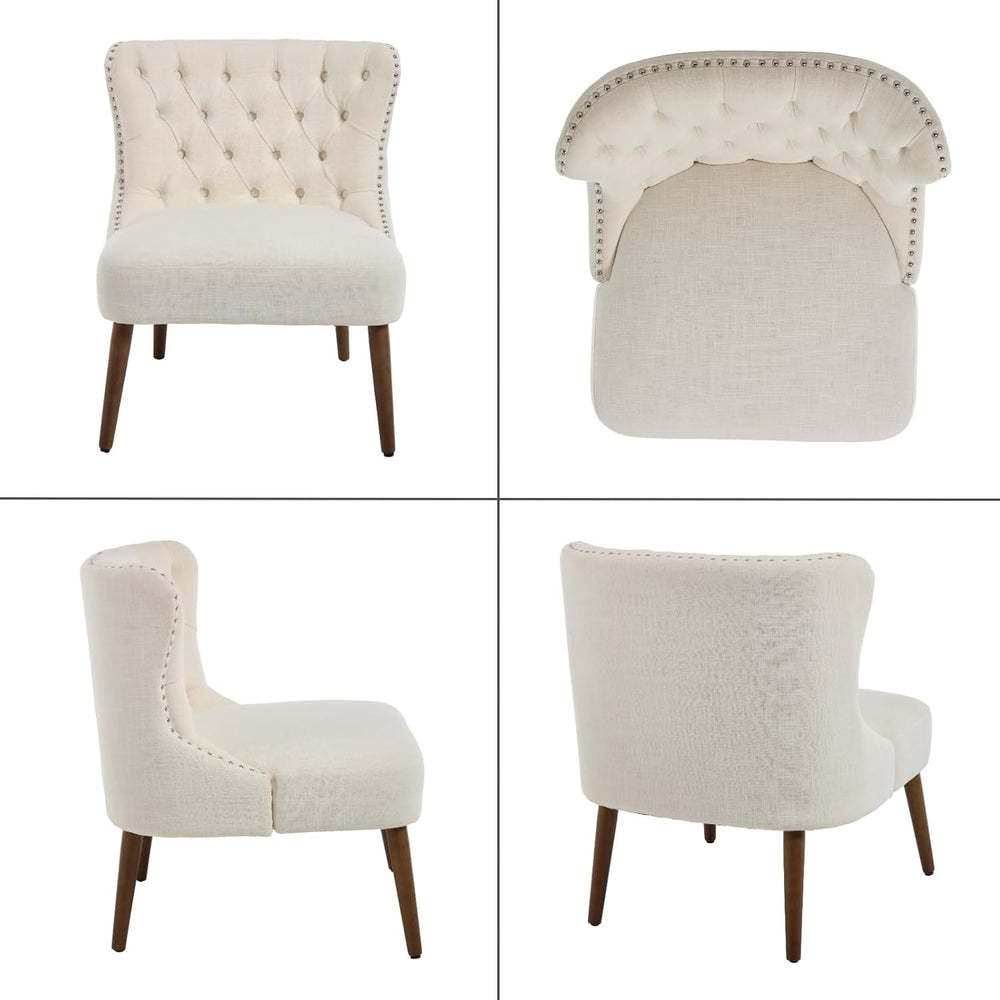 chairus Tufted Slipper Accent Chairs Set of 2, Linen Upholstered Armless Livi...