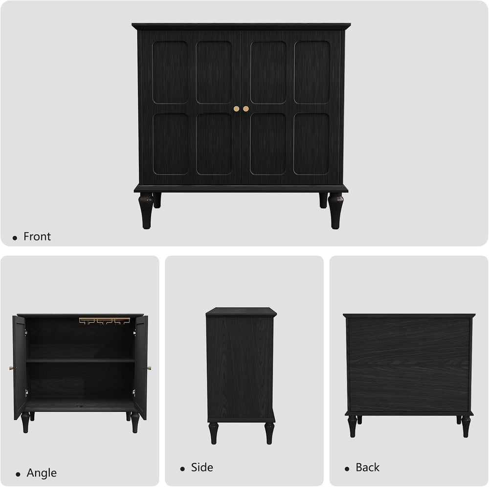 ARTPOWER Black Sideboard Buffet Cabinet with Storage, Mid-Century Modern Stor...