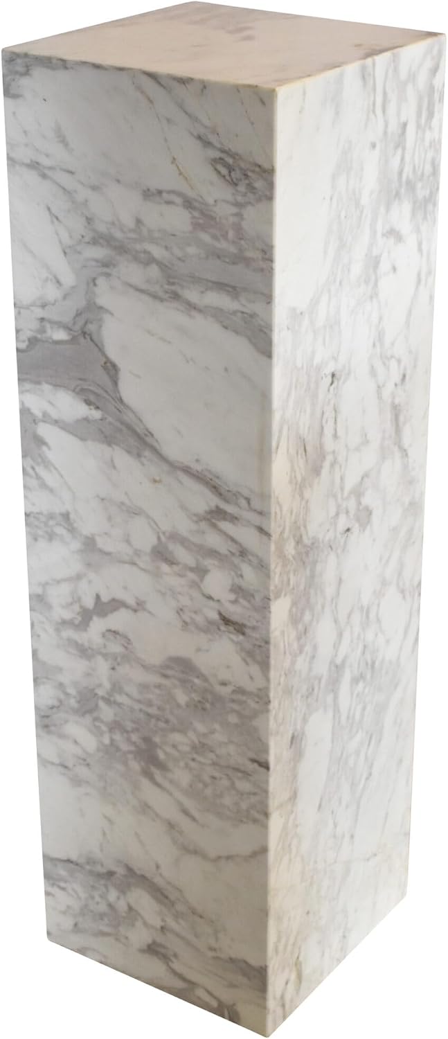 NIFAO Gray & White Marble Stone Display Pedestal, 12" L x 12" W...