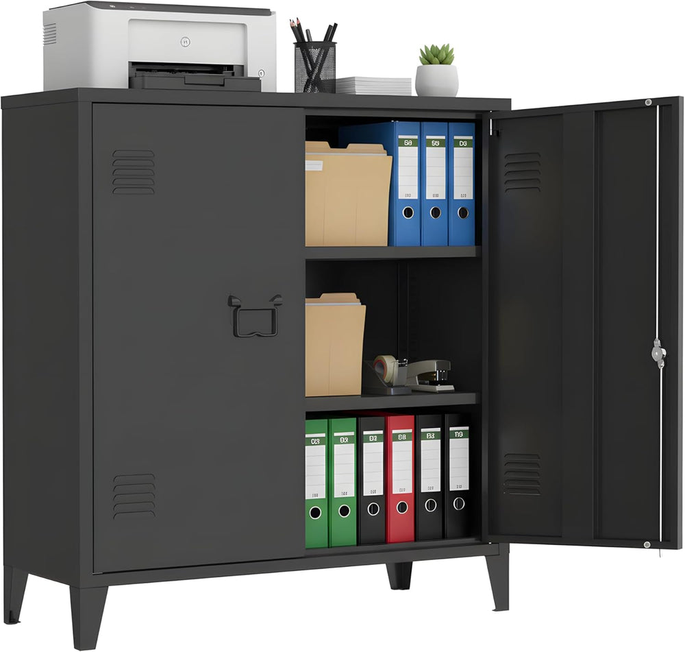 35.4”H Metal Storage Cabinet with Locking Doors and 2 Adjustable Shelves, Gar...