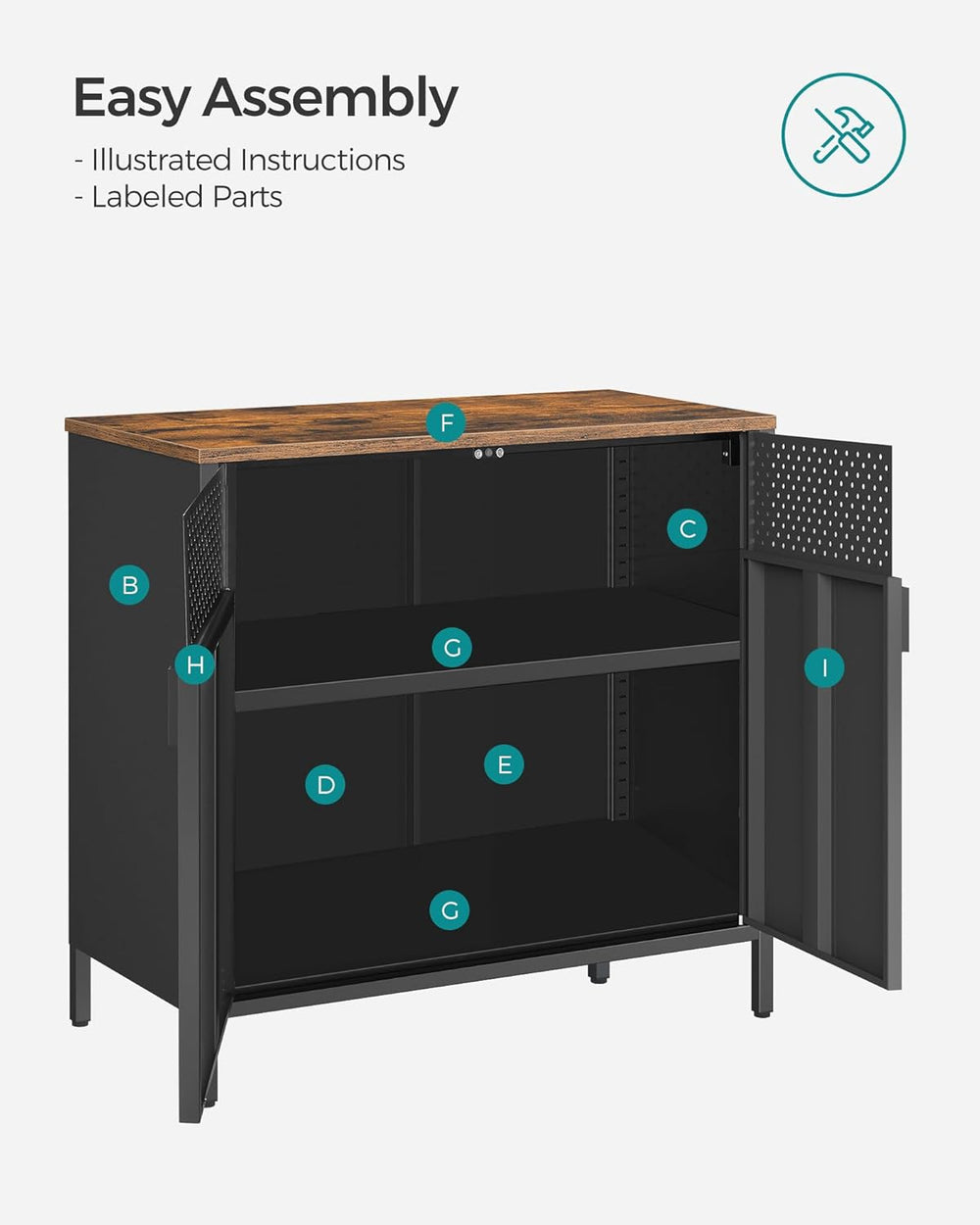SONGMICS Storage Cabinet, Metal Cabinet, Sideboard with 2 Doors, 15.7 x 31.5 ...