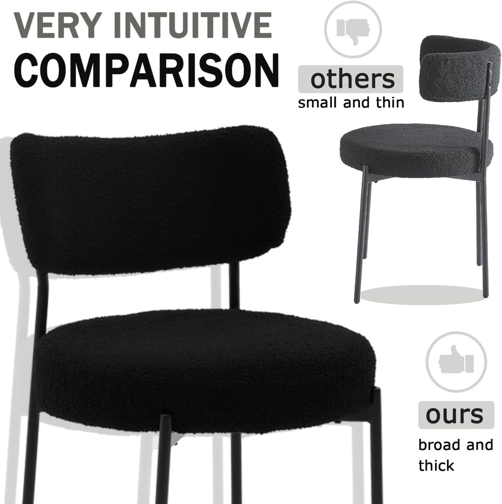 Black Boucle Dining Chairs Set of 4, Upholstered Dinner Chair with Metal Fram...
