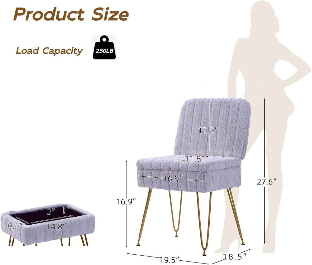 Vanity Chair with Storage | Comfy Ottoman with Folding Back