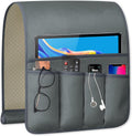 TV Remote Control Holder Couch Caddy, Non-slip Bedside Caddy Organizer with 5 Pockets for Key Glasses Phone Magazine Holders (Gray, 35"x12.4")