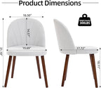 Fabric Dining Chairs Set of 2, Upholstered Mid Century Modern Dining Chairs, Armless Accent Chair with Walnut Wood Legs for Kitchen, Living Room, Dining Room, White