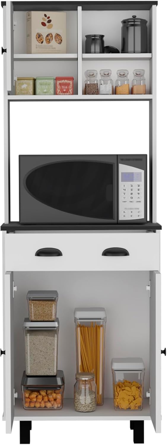 Salem Kitchen Pantry with 2 Cabinets, 2 Open Shelves, and Drawer