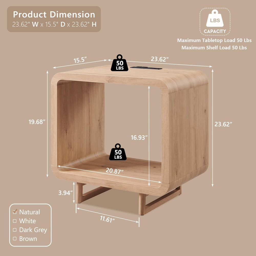 IFGET 23.6" Modern End Table, 2 Tier Side Table with Charging Station, S...