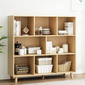 IOTXY Open Cube Low Bookcase - 3-Tier Freestanding Storage Display Cabinet Organizer with Legs for Home Office, 8-Cubes Open Shelf Short Bookshelf, Oak
