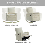 Oxford Baby Uptown Upholstered Glider Recliner Rocking Chair 360° Swivel for Nursery and Living Room - Corduroy, Pearl White