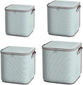 Large Clothes Storage Bins, 4 Pack Foldable Blanket Storage Bags, Storage Containers for with Reinforced Handle and Zippers for Bedroom, Closet, Comforters, Pillows, Toys