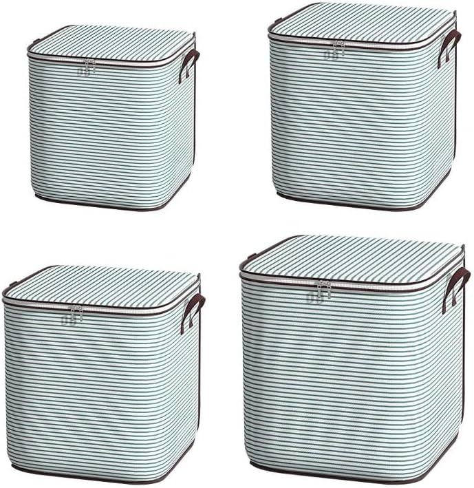 Large Clothes Storage Bins, 4 Pack Foldable Blanket Storage Bags, Storage Containers for with Reinforced Handle and Zippers for Bedroom, Closet, Comforters, Pillows, Toys
