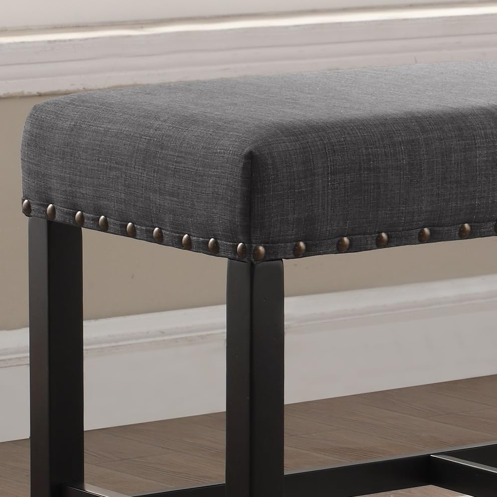 Fabric Counter Height Dining Bench with Nailhead Trim in Grey, Modern Kitchen...
